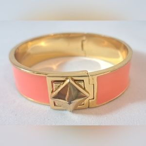 Kate Spade Gold Tone Peach Enamel Turn Lock Hinged Bracelet